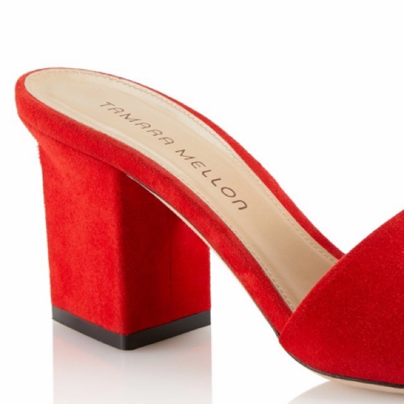 TAMARA MELLON ROCHE RED SUEDE SLIDES WITH WRAPPPED TRIANGLE HEEL SIZE 38 US 8 - Picture 7 of 16